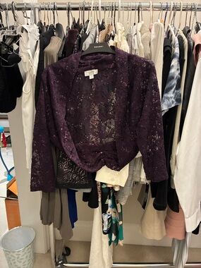 Tahari ASL Purple Lace Open-Front Jacket 👵MT